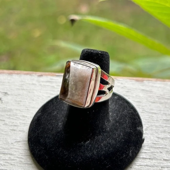 STERLING SILVER AGATE RING SIZE 7 AGATE 925 RING - Picture 5 of 6